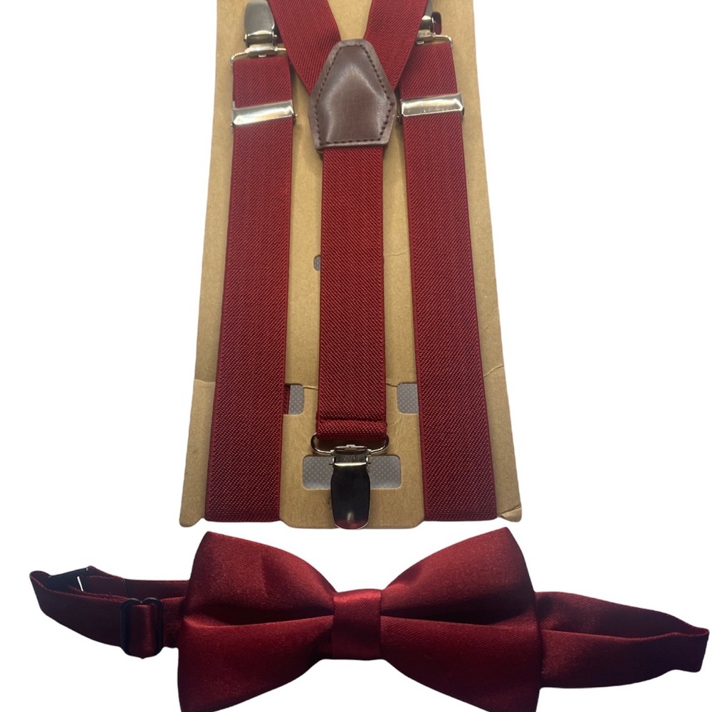 Burgundy Suspenders and Bow Tie Set